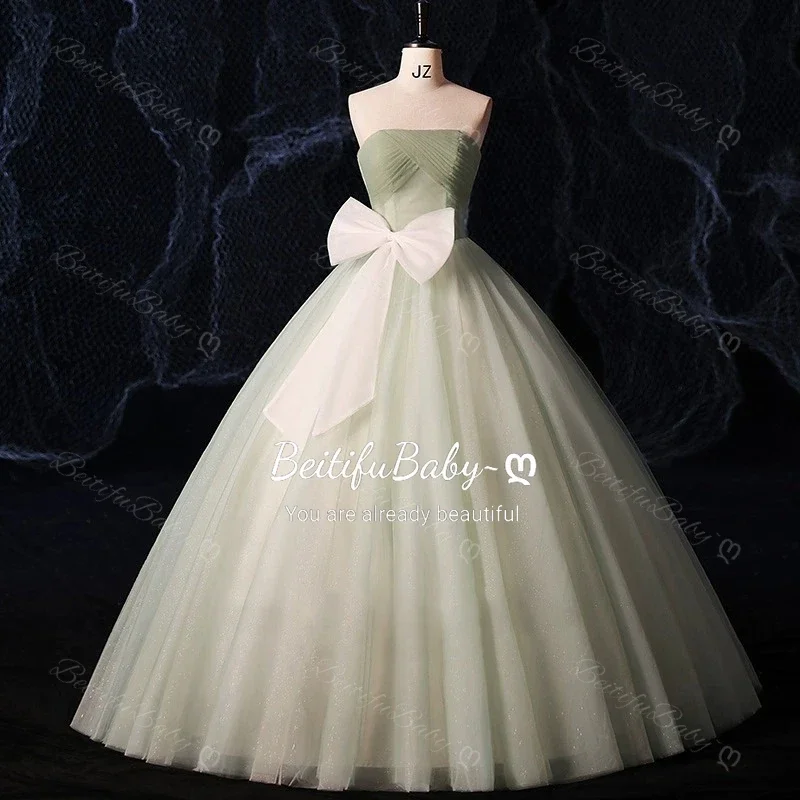 

Evening Gown for Women Green Gradient Dress Strapless Bow Slimming Top Princess Style Ball Gown Women's Prom Dresses Vestidos