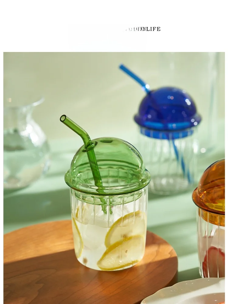 

Tlife: Стеклянная кружка с вертикальными полосами, высокой эстетической ценностью, термостойкая, с крышкой, для лета, круглая, для воды