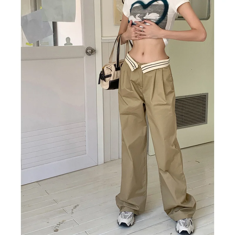 

Women Black Sweatpants Cargo Pants Fashion High Waist Straight Casual Baggy American 2023 Summer Female Khaki Wide Leg Trouser