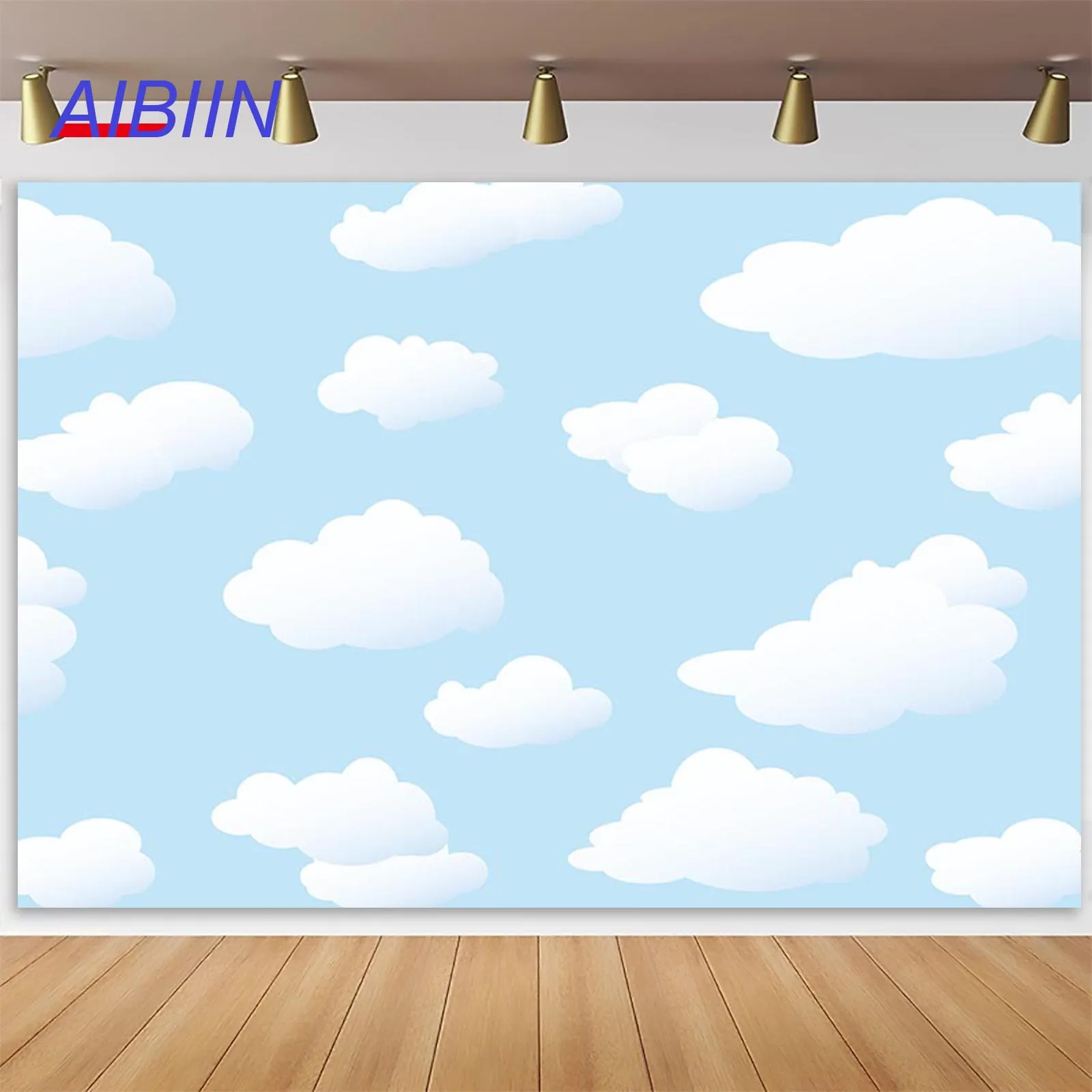 AIBIIN Blue Sky White Cloud Backdrop Birthday Party Decorations Kids Photography Background Baby Portrait Photozone Props