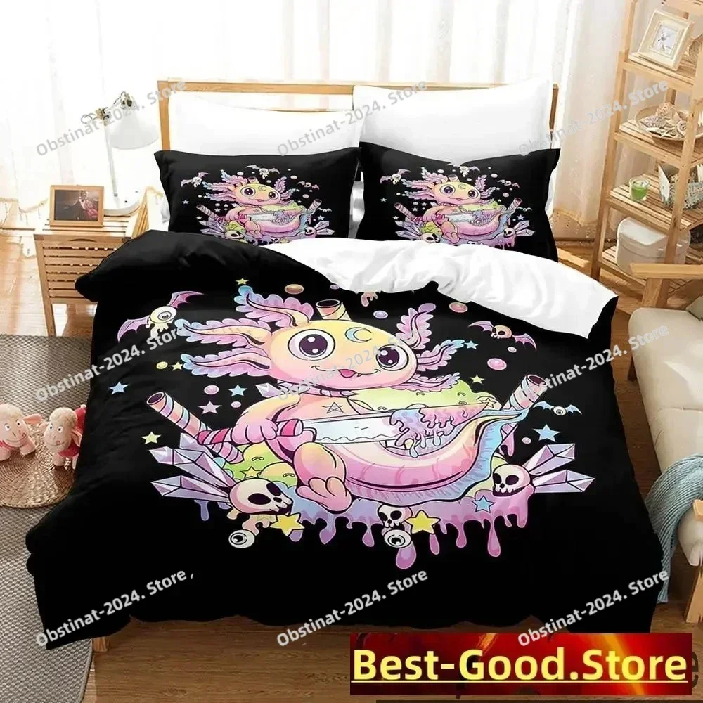 3D Gamesolotl Axolotl Video Gamer Kawaii Pastel Goth Bedding Set Printed Duvet Cover Pillow Case 3 Pieces Sets Kids Adult Size 4