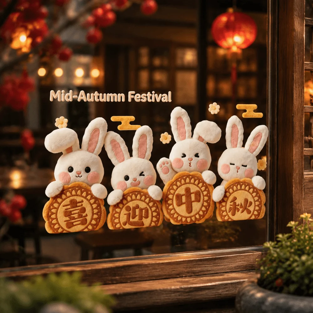 Moon Mid-Autumn Festival Stickers Rabbit Decoration Door Stickers Moon Cake Electrostatic Window Stickers Scene Setting