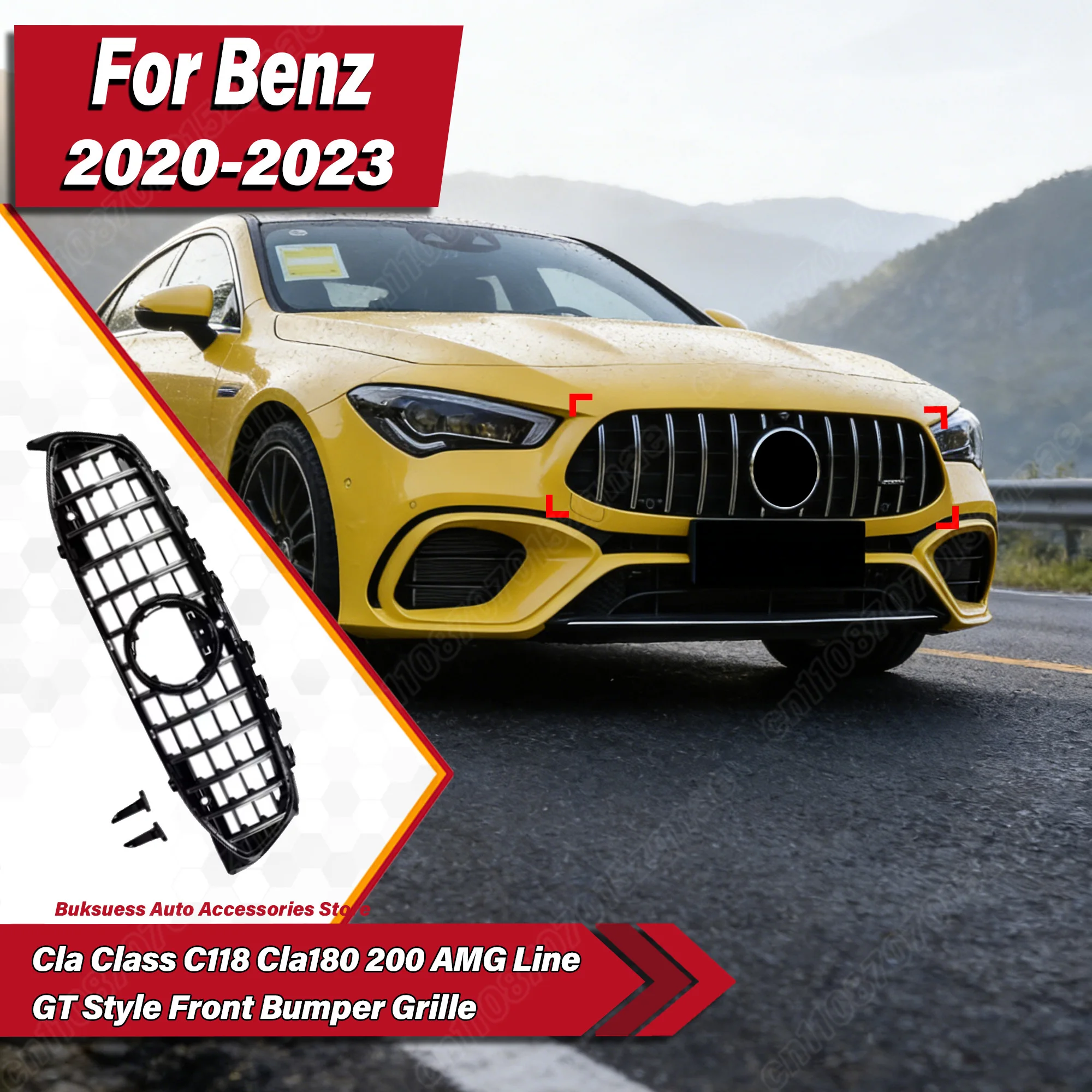 

For Mercedes-Benz Cla Class C118 Cla180 200 AMG Line 2020 2021 2022 2023 Auto GT Style Front Bumper Grille Body Modification Kit