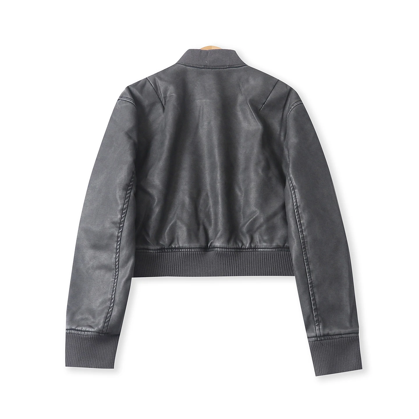 Soft Leather Thin Cotton Jacket Outerwear Spring Autumn New Women's Stand Collar Zipper Long Sleeve Casual Jacket 33918 5