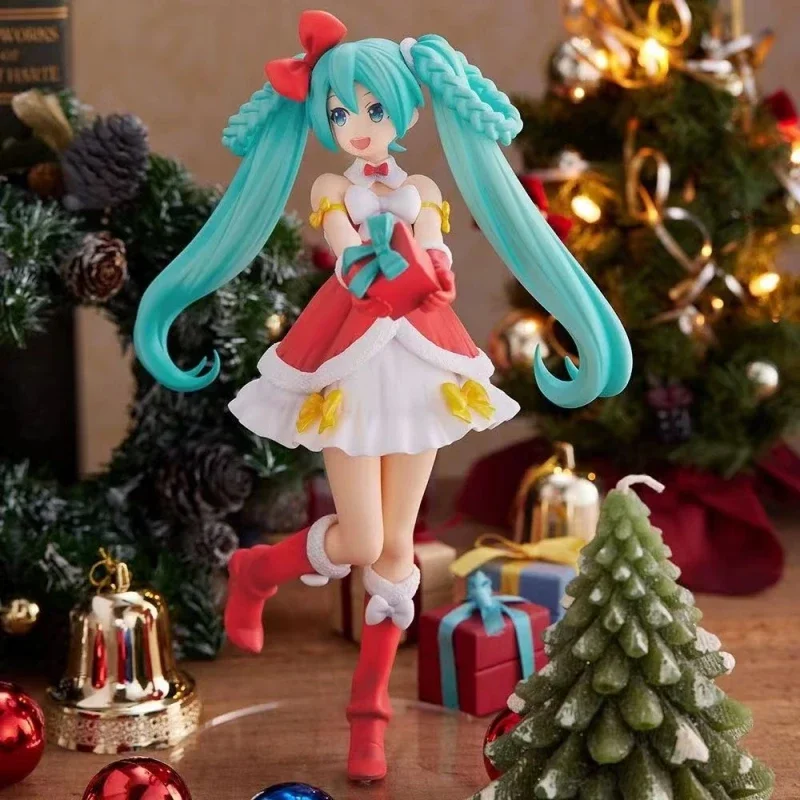 

New Christmas theme Hatsune Miku Figure Holding a gift in hand Desktop Anime Handmade Decoration Doll for Fans Collection Gift