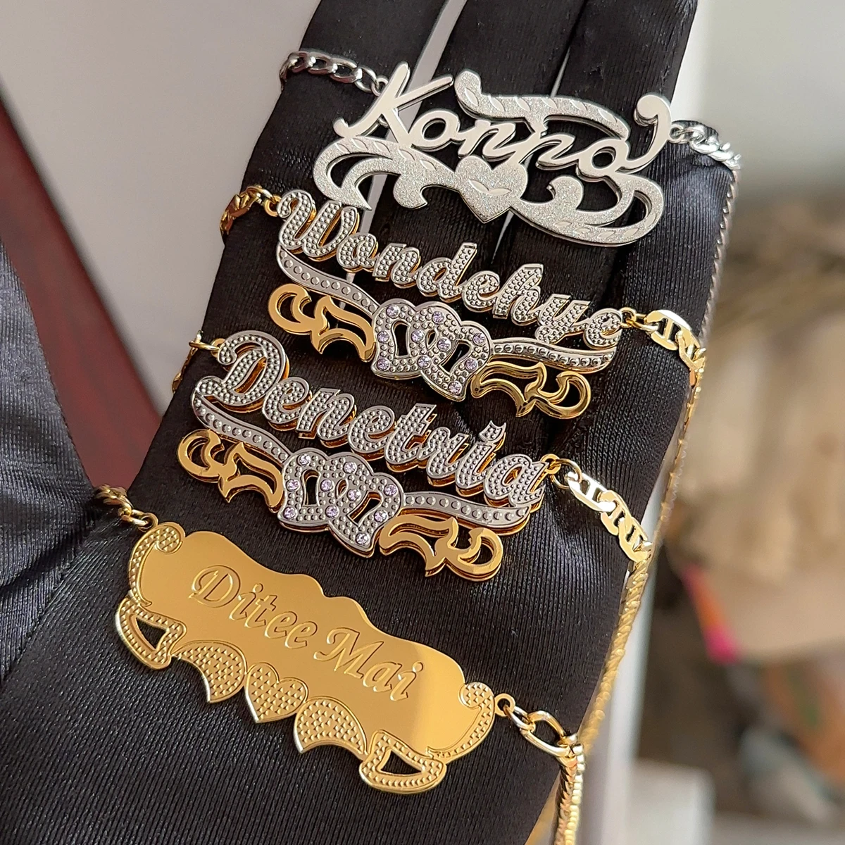 Customized Double Name Necklace 18K Gold Plated Nameplate 3D Necklace Personalized Choker Women Double Layer Name Necklace Gifts