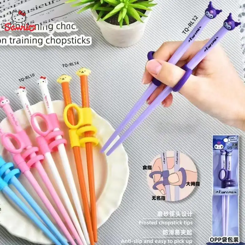 

Sanrio Kuromi Hello Kitty Chopsticks Cinnamoroll Melody Kids Fast Practice Finger-Cot Chopsticks Tsupplies Ableware Child Gifts