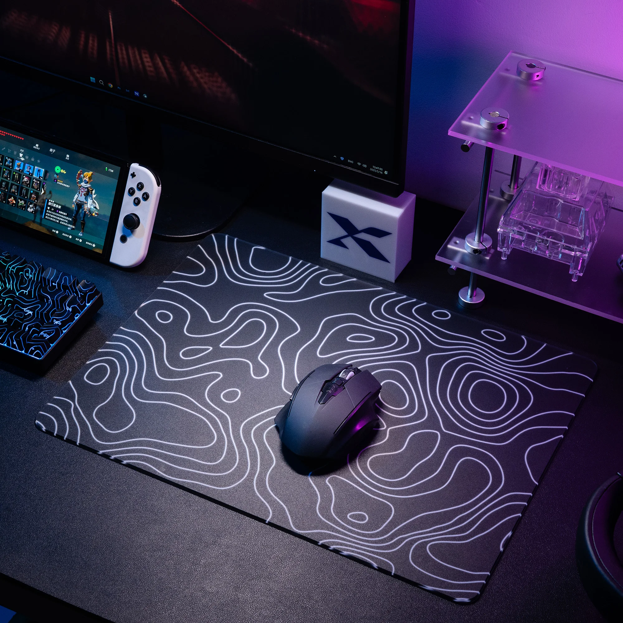 

XVX black Glass Mouse Pad Topographic Map Large Glass Gaming Mousepad Hard Mouse Pad for Speed and Precision Suitable for Gaming