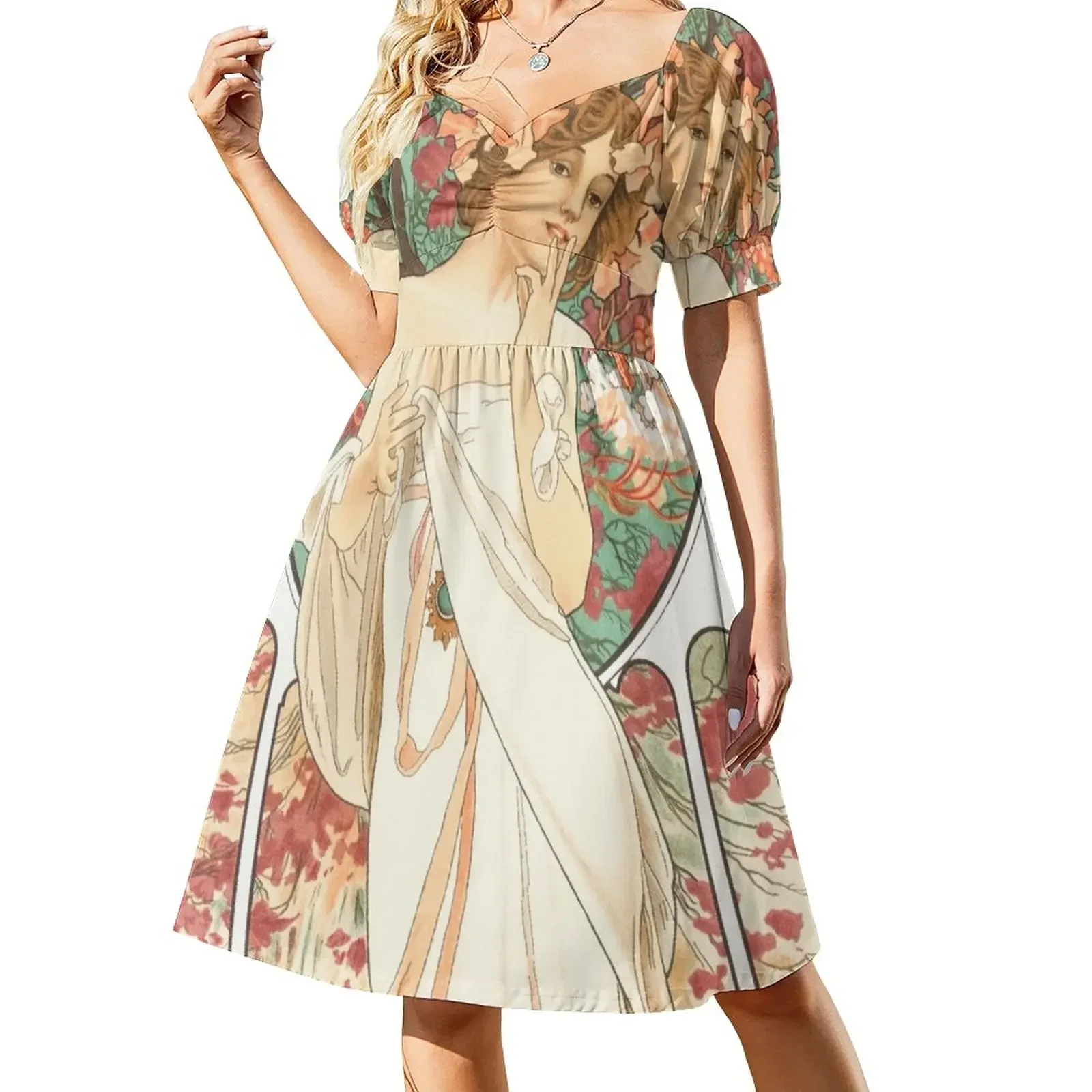 

HD. Sylvanis Essence, by Alphonse Mucha HIGH DEFINITION (original colors) Sleeveless Dress luxury woman evening dress Dress