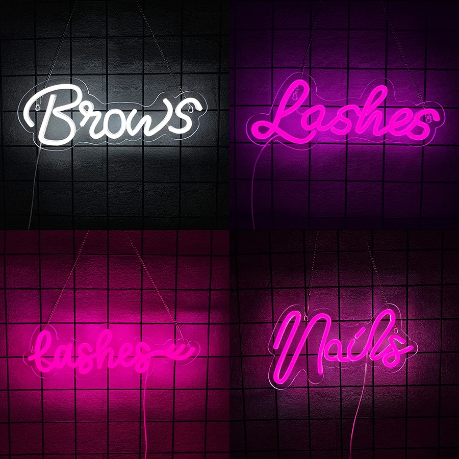 Brows Neon Signs For Wall Decor,Led Neon Lights For Eyebrow Embroidery Shop,Bedroom,Facial Spa,Eyelash Room,Beauty Nail Salon