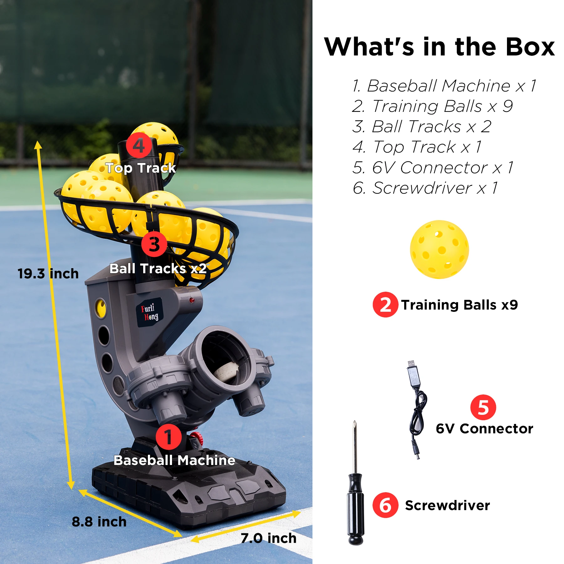 Portable Rechargeable Pickleball Ball Machine Adjustable Trajectory Tennis Training Equipment with On-Court Drills