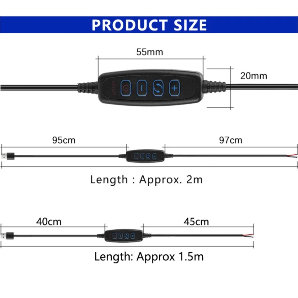 USB LED Dimmer 5V LED External Switch Control Cable 2m for Dual Color LED Strip Light Brightness & Color Temperature Adjustment