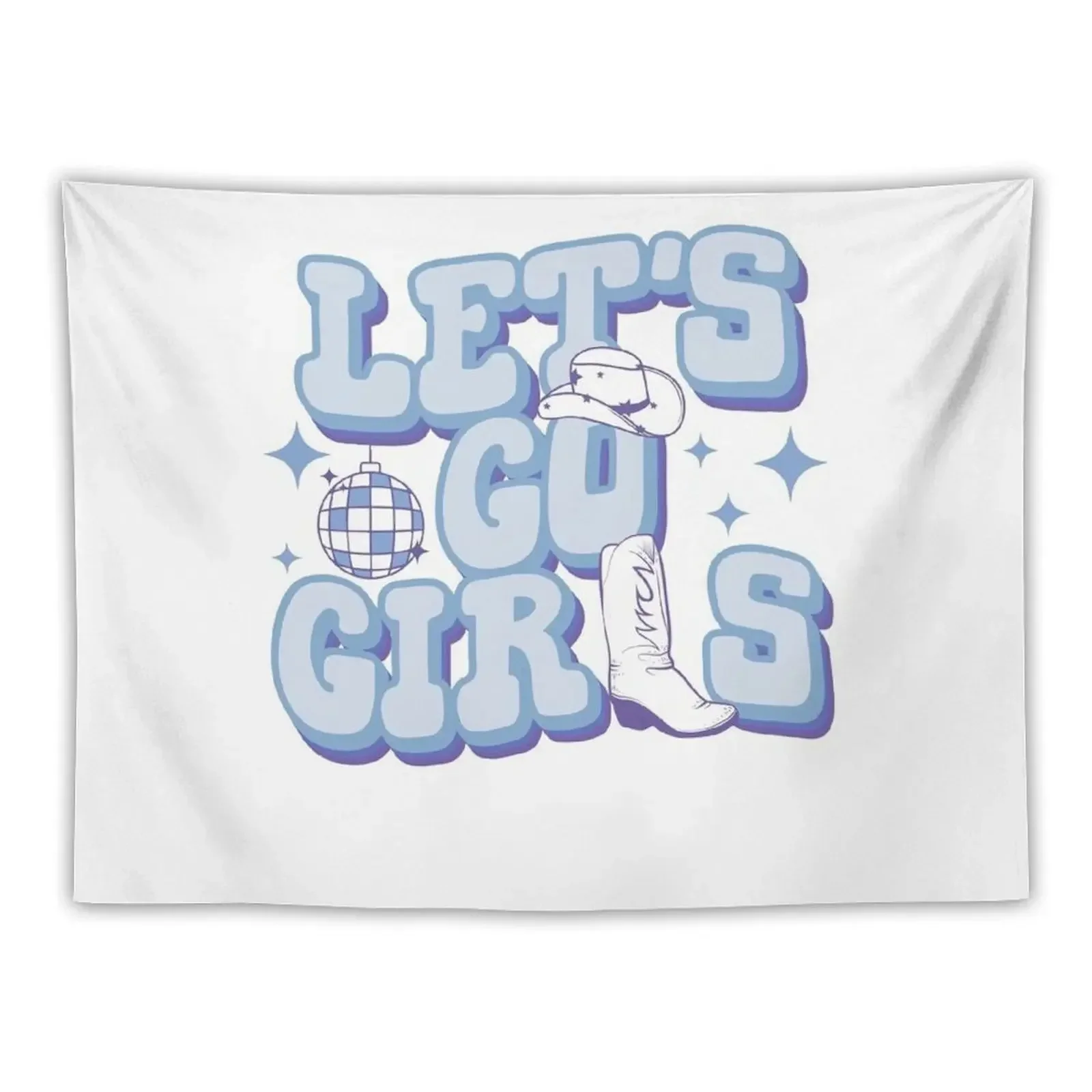 Blue Let's Go Girls Cowboy Boots Cowgirl Hat Bachelorette Party Tapestry Wall Decoration Wall Deco Tapestry