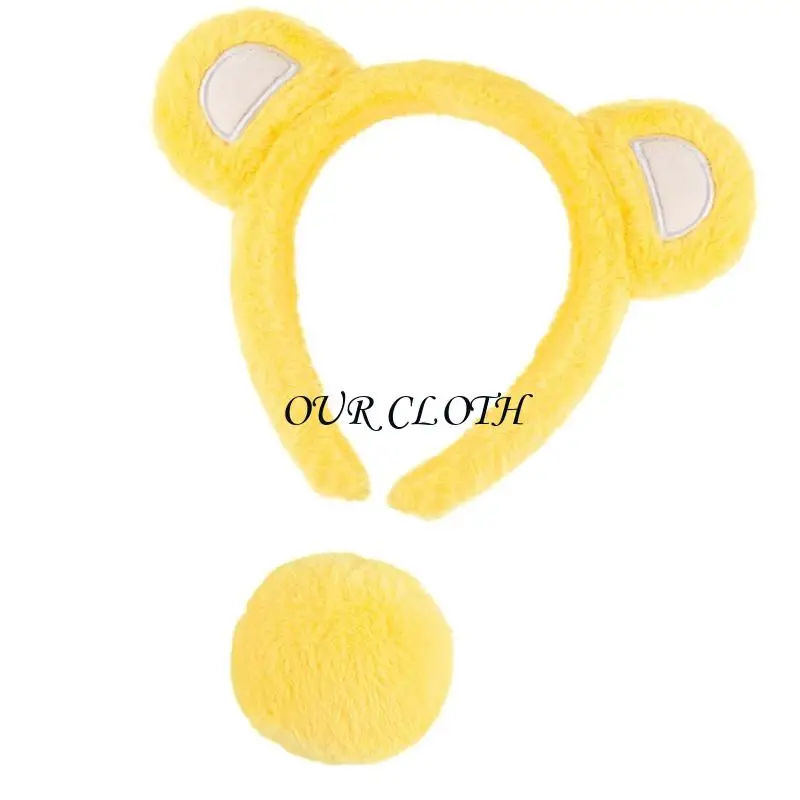 Tier Little Bear Kostüm Set, Bärenohren Stirnband mit Bärenschwanz Halloween Kostüm Party Vorräte für Jungen Mädchen Y1ac