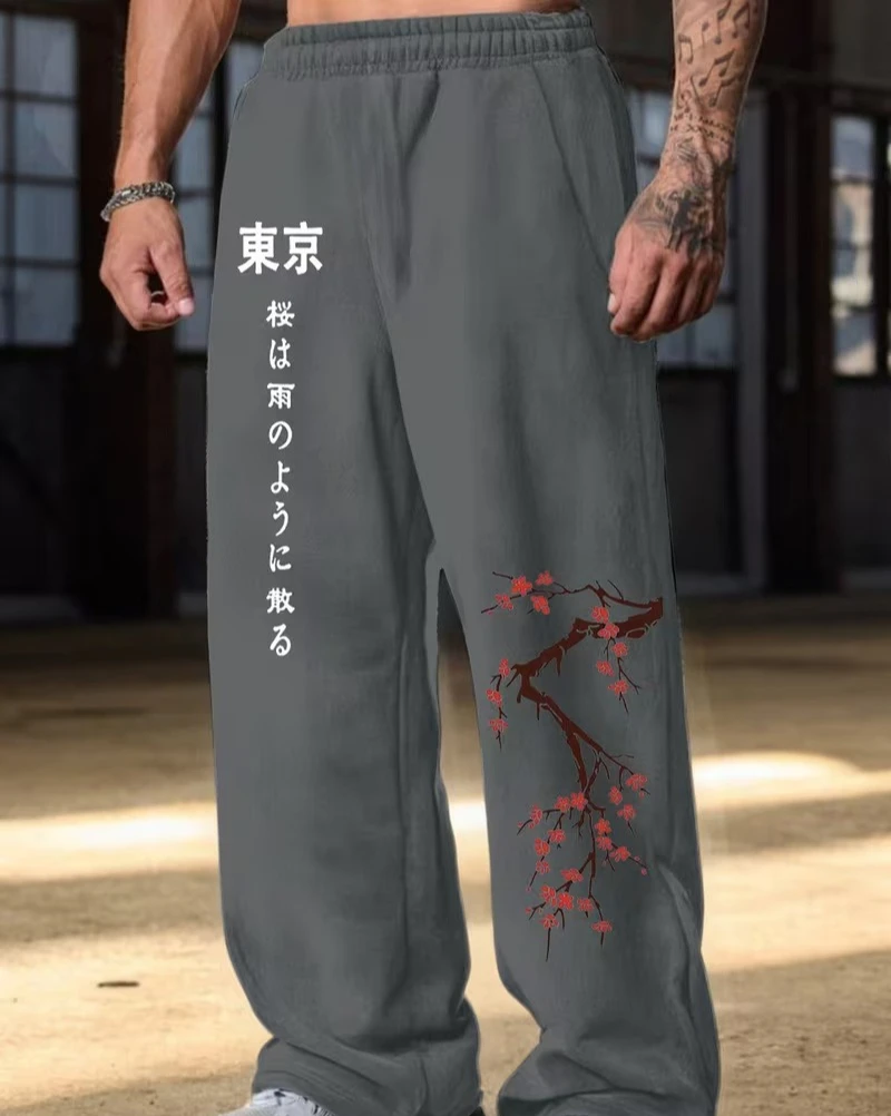 Men's Pants Tokyo Cherry Blossom Blooming 3D Printed Straight Leg Pants Casual Summer Beach Women's Couple Pants