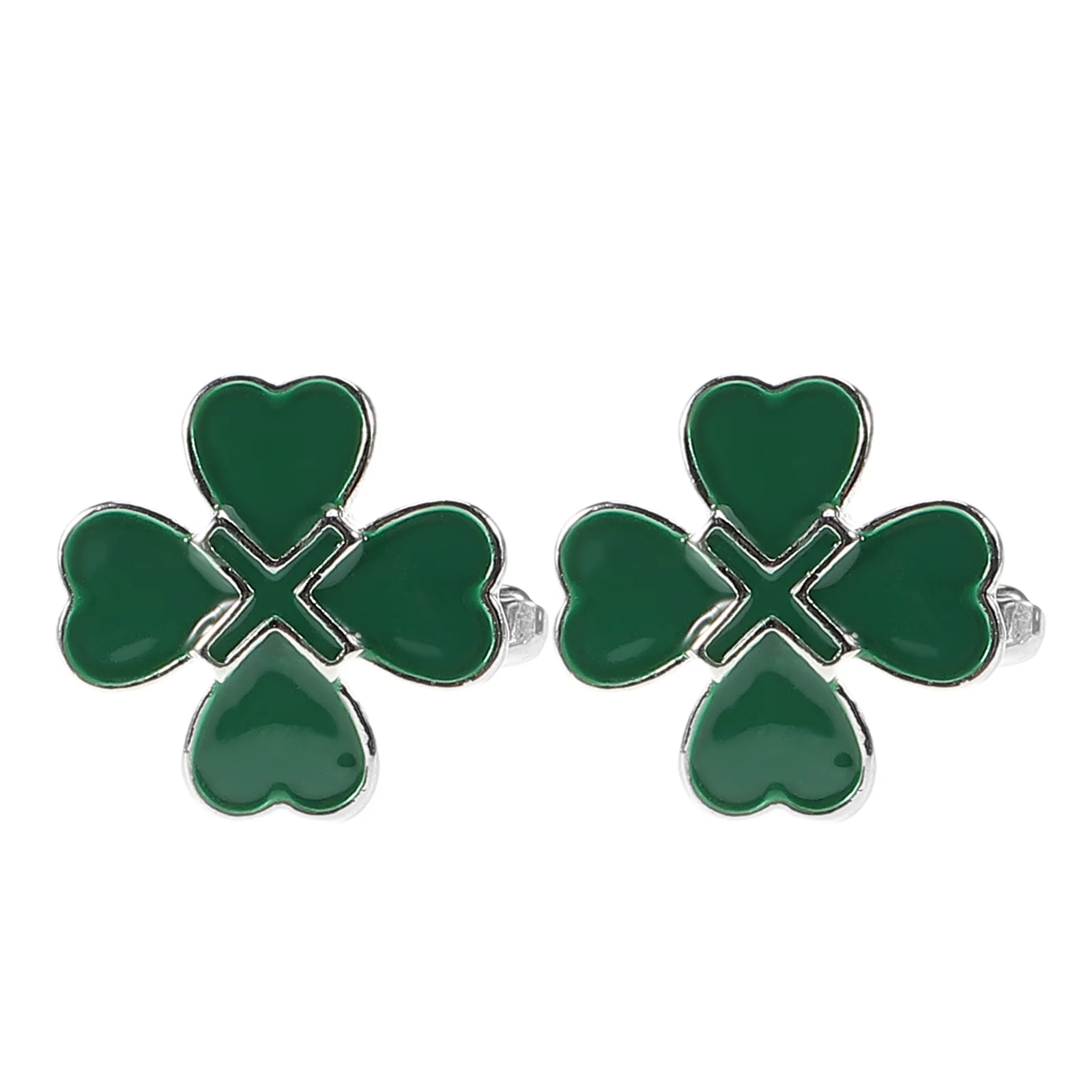 2pcs Green Shamrock Cufflinks Irish Four Leaf Cuff Jewelry Alloy Cuff Fasteners For Men St Patricks Day Party Supplies Vintage C