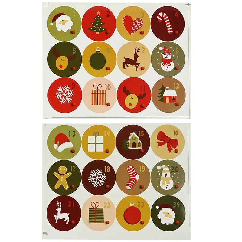 4 Sets Advent Calendar Stickers Number 1-24 Round Labels Sticker Count Down To Christmas Gift Packaging Merry Xmas Decoration