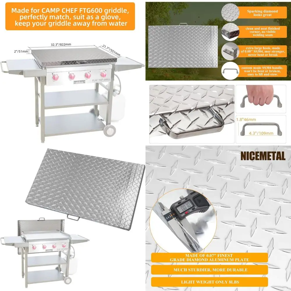 

32 Camp Chef Griddle Lid, Outdoor Flat Top Grill Accessory, Diamond Plate Aluminum Cover