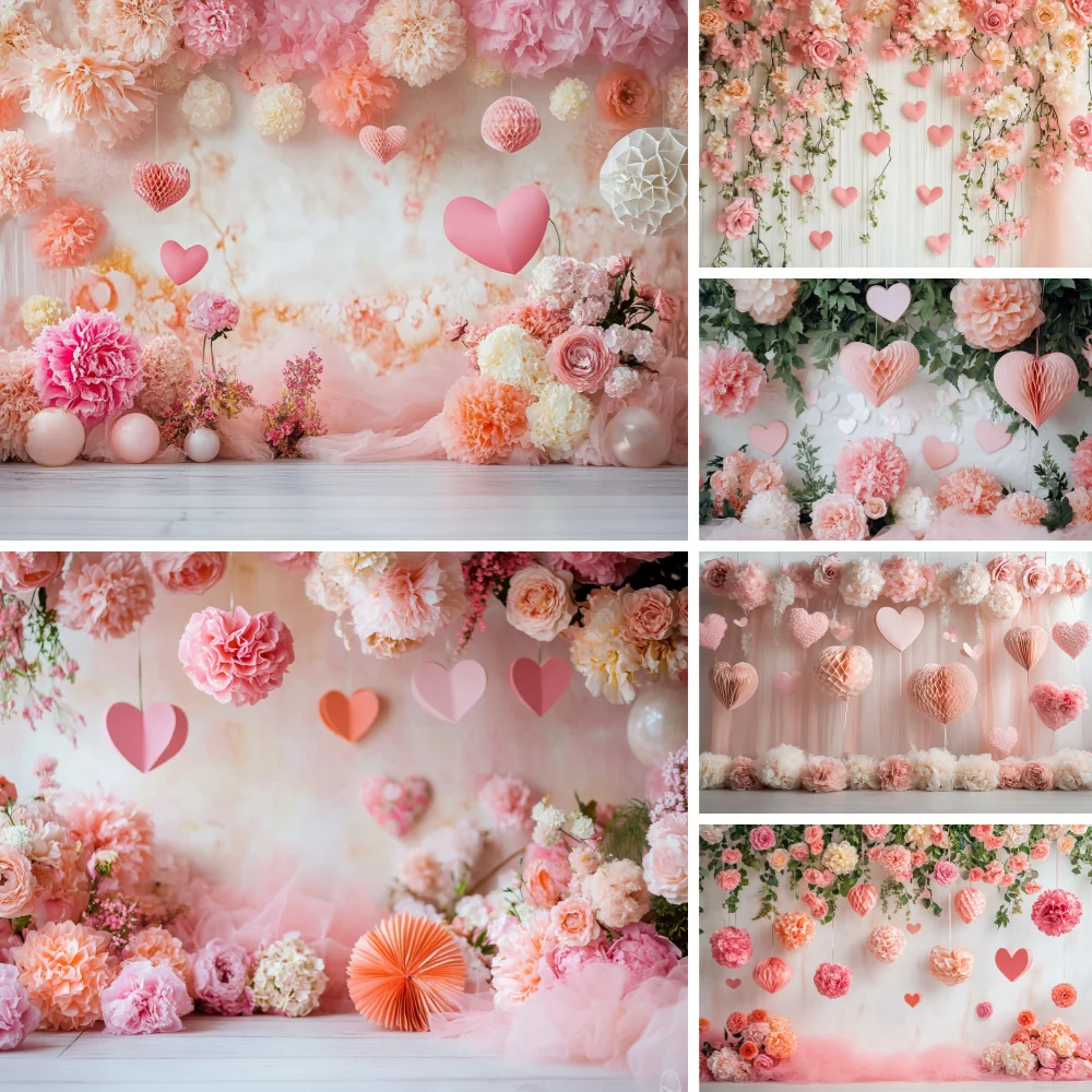 

Dreamy Valentine's Day Photography Background Pink Rose Love Wall Hanging Flower Backdrop Wallpaper Women Portrait Studio