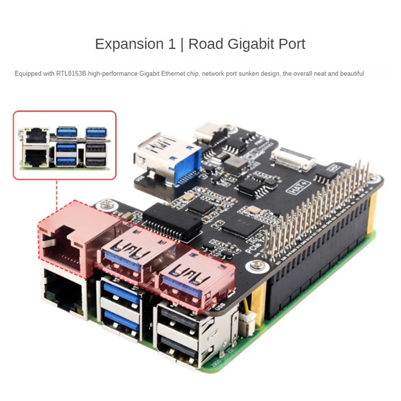 For Raspberry Pi 5 Expansion Card Pcie To Gigabit Ethernet And USB 3.2 Gen1 HAT+ Expansion Card For PI5