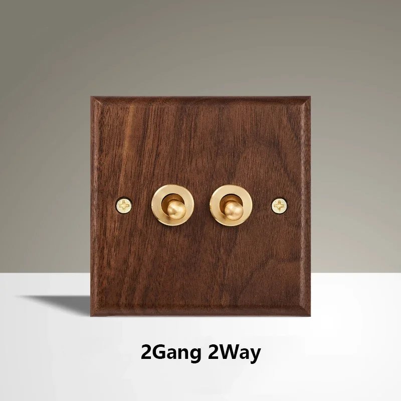 Black Walnut Wood Toggle Light Switch,Home retro Brass Panel,FR UK Universal Double USB Wall Electrical Socket Vintage Switch image 3