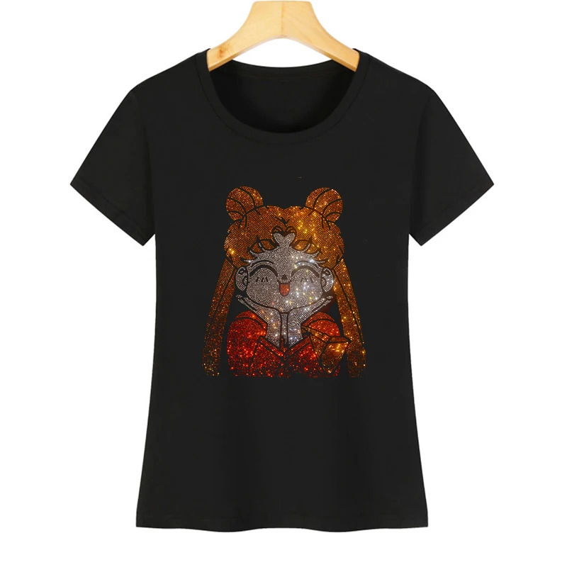 

Women's Short-Sleeved Casual T-shirt, Hot Drilling Dragon, Goldfish, Skull, Drilling Figure, Cotton Fabric, High Quality, Summer
