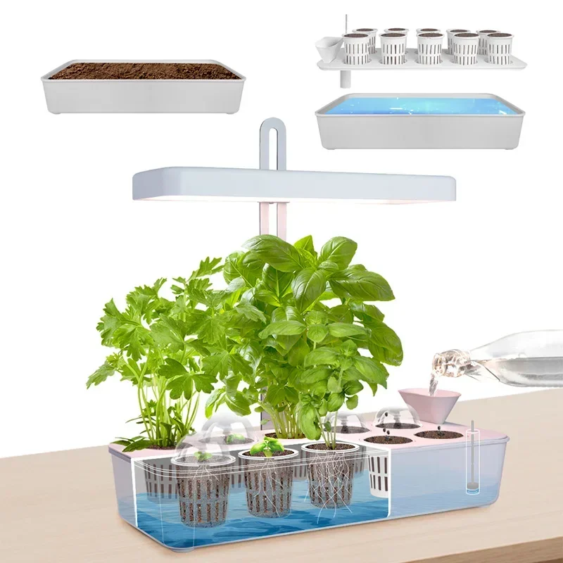 Maceta inteligente hidropónica para plantas de interior, Kit de jardín de hierbas, luz Led para cultivo de plantas de interior, jardinería en interiores con tierra e hidroponía