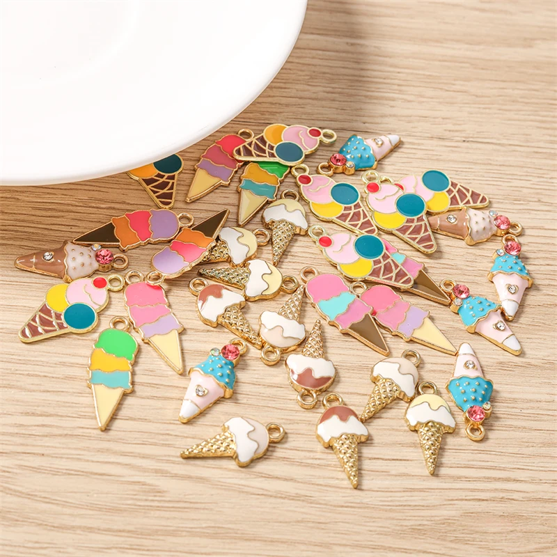10 Stück Gemischte Niedliche Emaille Sommer-Eiscreme-Anhänger für Schmuckherstellung, Ohrringe, Halsketten, Armbänder, DIY-Bastelzubehör – Detail 5