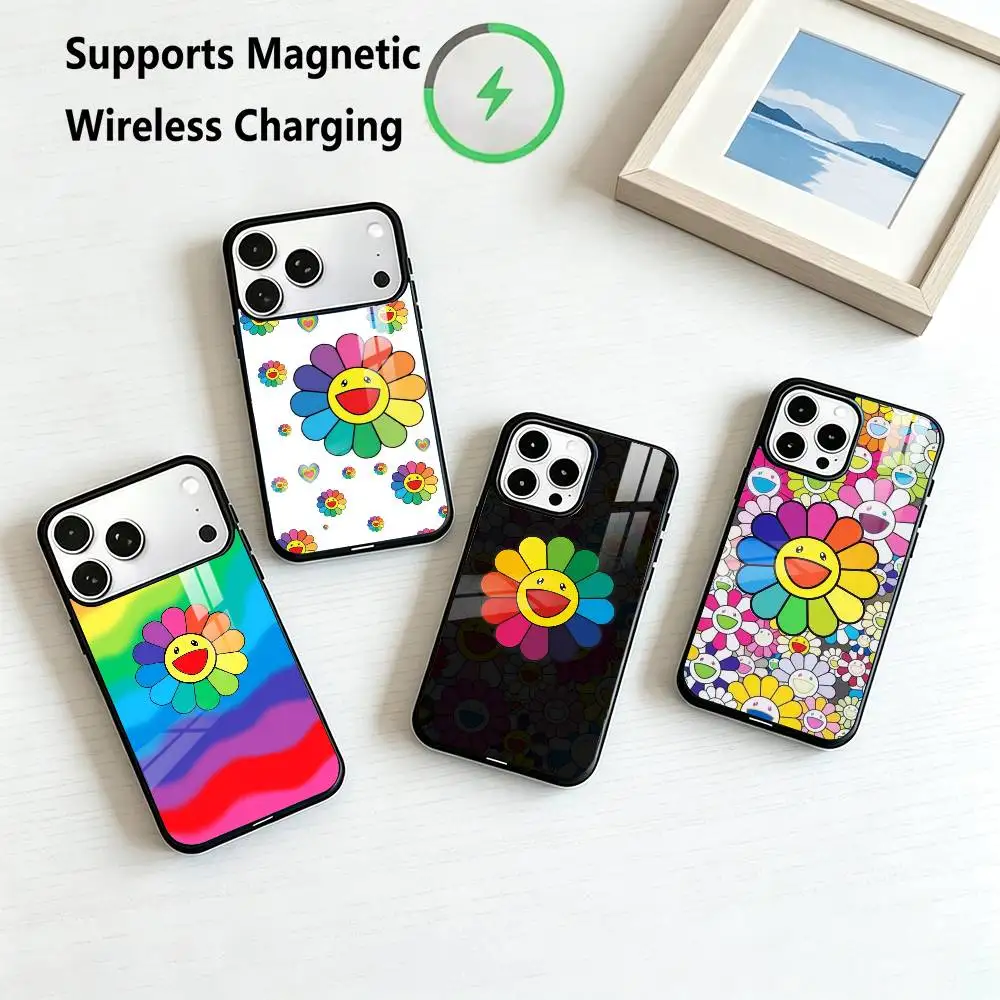 Takashi M-Murakami Flower Art  Phone Case For iPhone17,16,15,14,13,12,11 Plus,Pro Allows magnetic wireless charging Gift