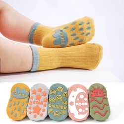 3 Pairs/lot 0-5Y Newborn Baby Socks Spring Autumn Floor Kids Socks Non Slip Loose Mouth Middle Tube Contrast Color Children Sock