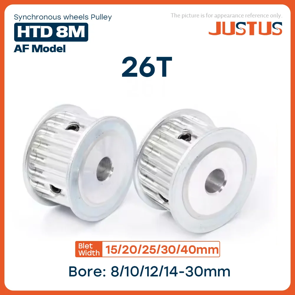 

HTD 8M 26Teech Synchronous Pulley Bore 8-30mm Teeth Pitch 8 mm Slot Width 16/21/27/32/42 mm For 15/20/25/30/40mm 8M Timing Belt