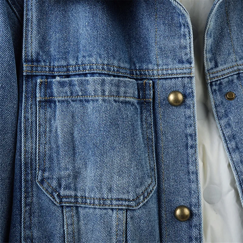 عالية الجودة فو امبسوول التلبيب سميكة الدافئة أسفل بطانة الدنيم سترة الشتاء المرأة معطف أزرق عادية كم طويل كاوبوي ملابس خارجية #4