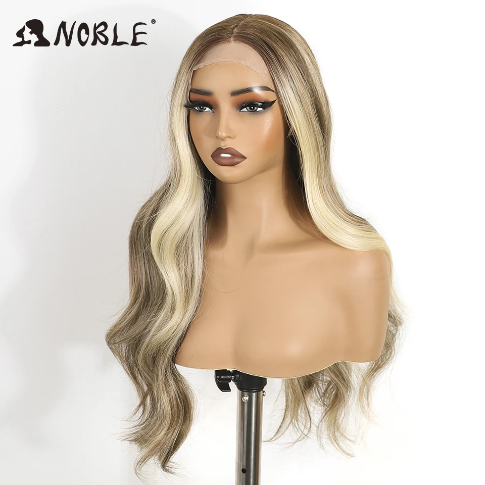 Edle synthetische Lace-Front-Perücken für Frauen, 66 cm lang, gewellt, Ombre-Blond-Perücke, Highlight, vorgezupft, vorgeschnitten, Cosplay-Spitzenperücken