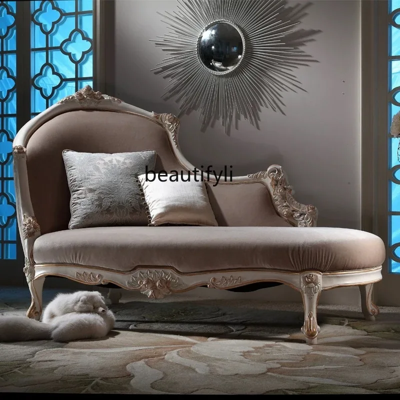 

American solid wood chaise longue balcony French leisure sofa bedroom beauty couch European small recliner