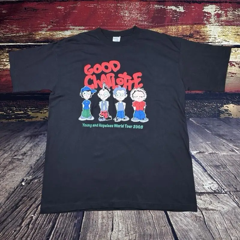 Vtg Good Charlotte T Shirt XL 2003 Young & Hopeless World Tour Concert Tee Punk