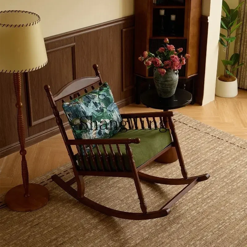 FG retro solid wood lazy recliner single sofa living room balcony happy chair with soft bag