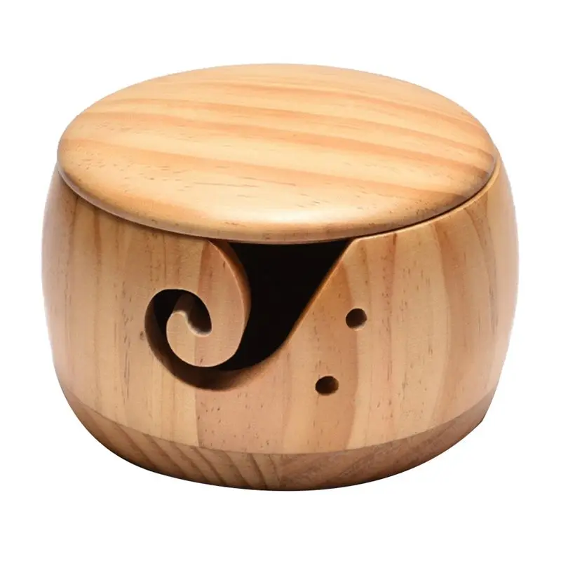 

Деревянная чаша для пряжи N04R, чаша для пряжи с крышкой для вязания крючком, держатель для клубков пряжи, чаша для хранения пряжи ручной работы