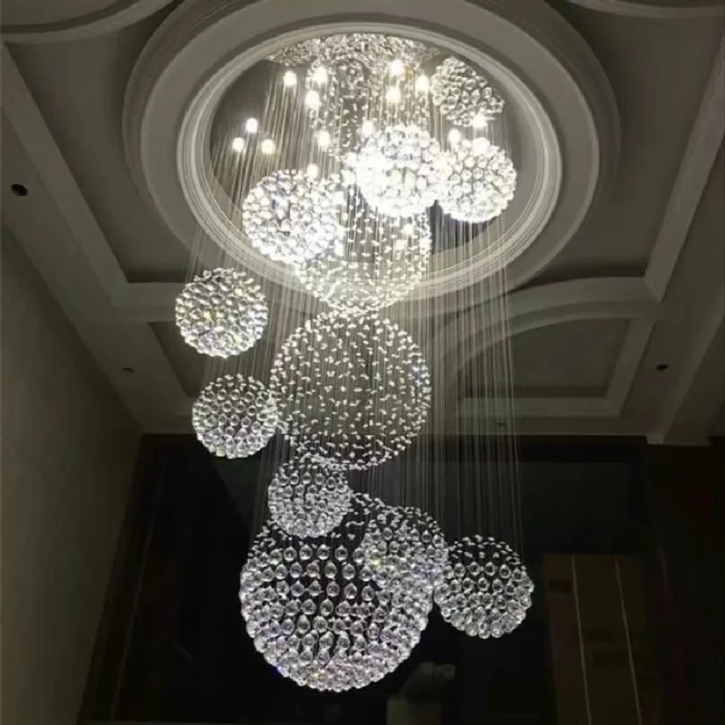 

2023 Compound building K9crystal chandelier modern luxury villa duplex living room circular staircase long Chandelier decoration