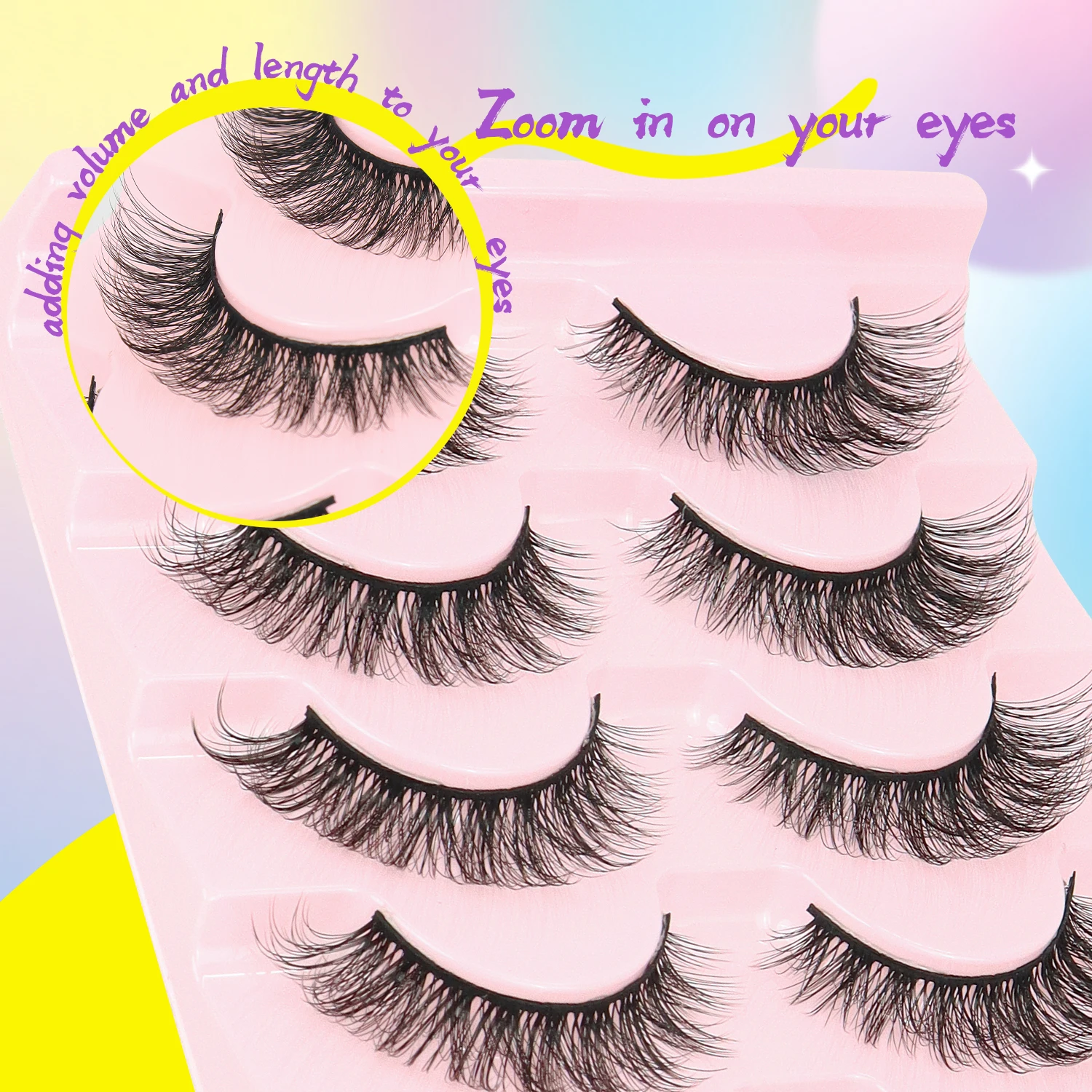 Natural False Eyelash 7-Pair Set D-Curled Fluffy Fairy Eyelash with Mirrored Extension Suitable for Beginners