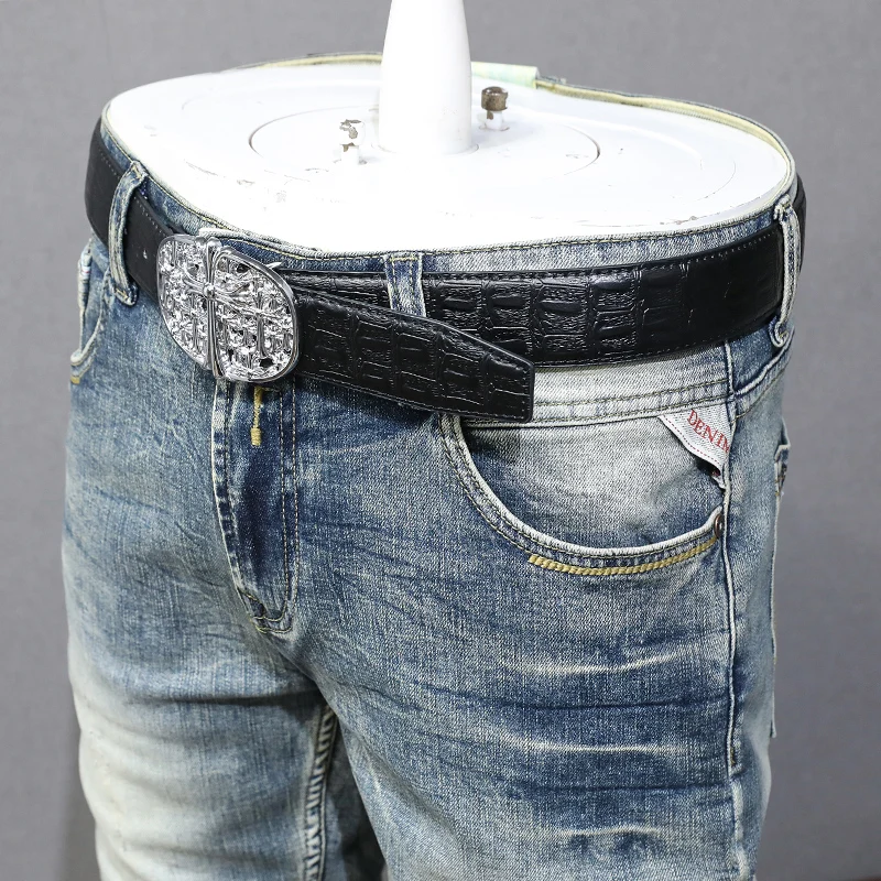 Italian Style Fashion Men Jeans Retro Washed Elastic Stretch Slim Ripped Jeans Men Trousers Vintage Designer Denim Pants Hombre