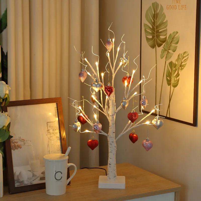60 cm LED Birke Baum Nachtlicht Bunte Herz Hängen Baum Anhänger Weihnachten Hochzeit Party Dekoration Valentinstag Geschenke – Detail 1