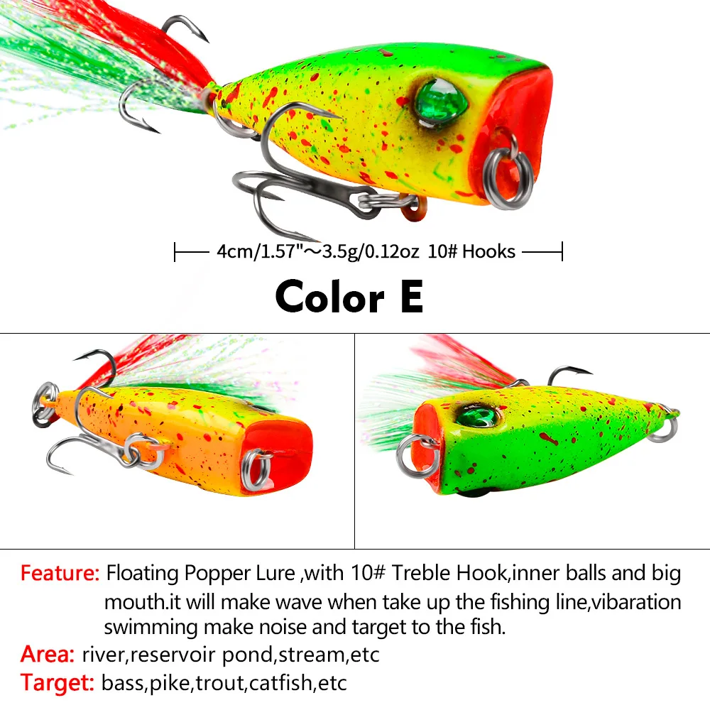 4,3cm 4g Mini Popper Angelköder Oberflächenköder Harter Kunstköder Künstliche Wobbler Plastik Pesca Angelzubehör mit 10 Stück # Federhaken – Detail 12