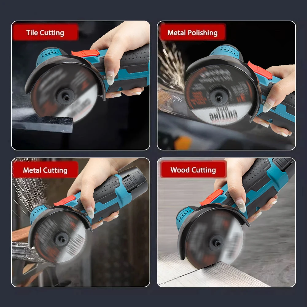 Cordless Electric Angle Grinder 9500rpm Handheld Polishing Grinding Machine Diamond Cutting Power Tools 12V Battery Rechargeable