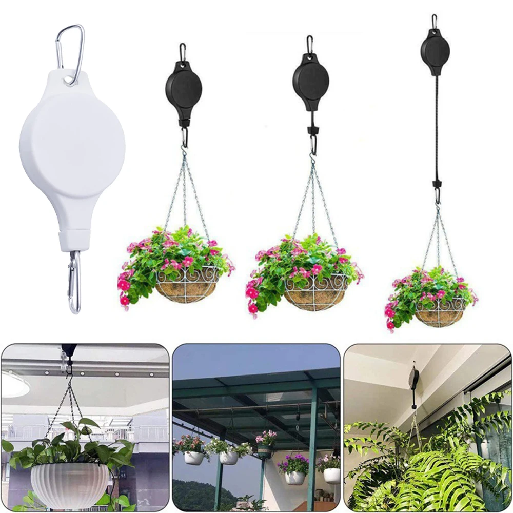 Garden Baskets Pots Hanging Hook Adjustable Lift Plant Pulley Set Retractable Pulley Pull Down Hanger Plants Flower Hanger Hook