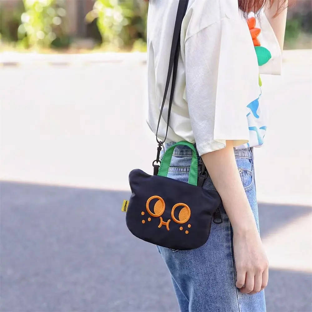 Canvas Shoulder Bag Portable Cartoon Small Phone Bag Soft Cute Black Cat Purse Women Girls