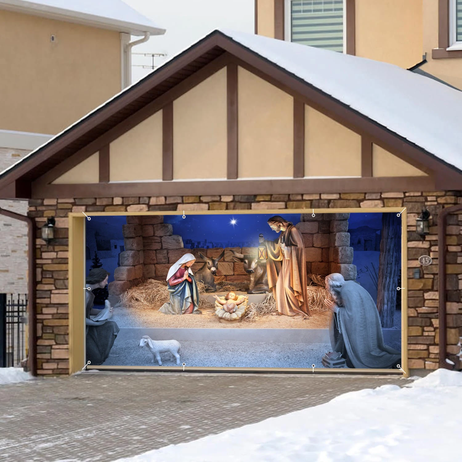 

Christian Birth of Jesus Garage Wall Background Christmas Angel Nativity Garage Door Frame With Hooks For Home Courtyard Decor