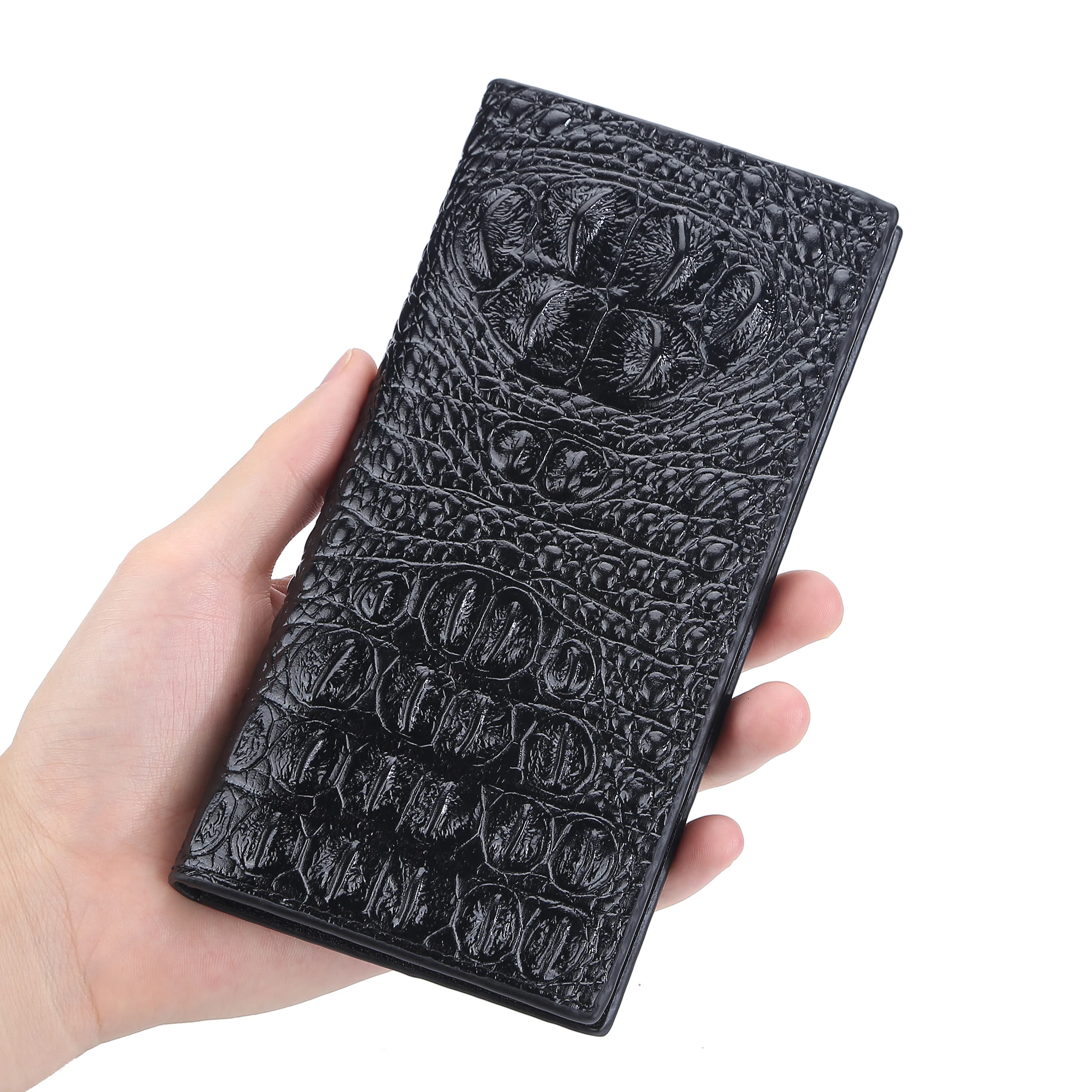 1Pc-Baellerry Retro Long Pu Wallet, 3D Embossed Crocodile Pattern Bifold Wallet, 12 Card Slots + Zippered Coin Pocket + Transparent Id Window