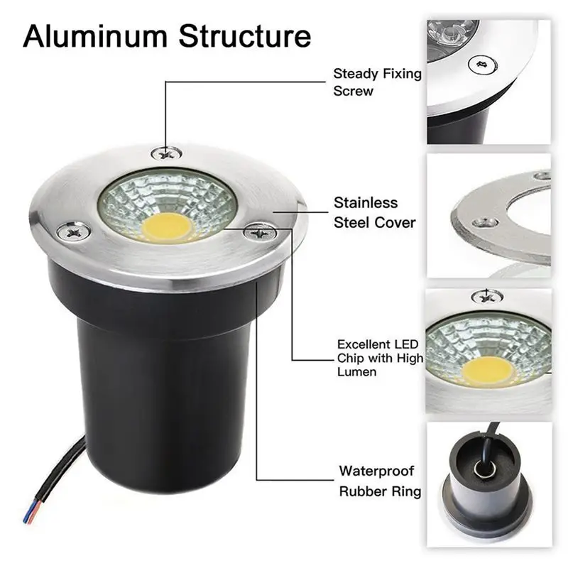 |GTS| Underground Garden Path Lighting 8-Pack 3W Embedded Waterproof Spotlights 85-265V Ground Level Lights