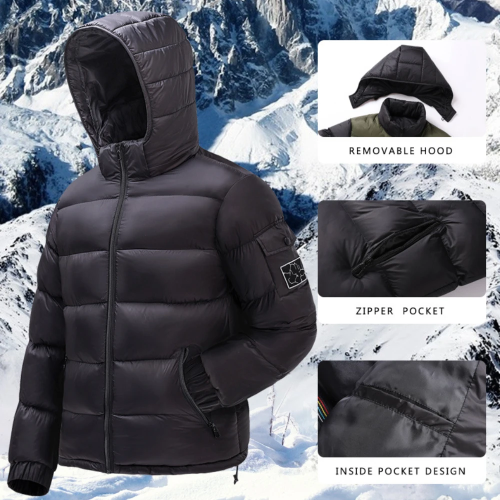 Luxury Brand Patchwork Jackets Men's Clothing Trends Winter Cotton Coat Warm Hooded Parkas Zipper Long Sleeve Windproof Jacket