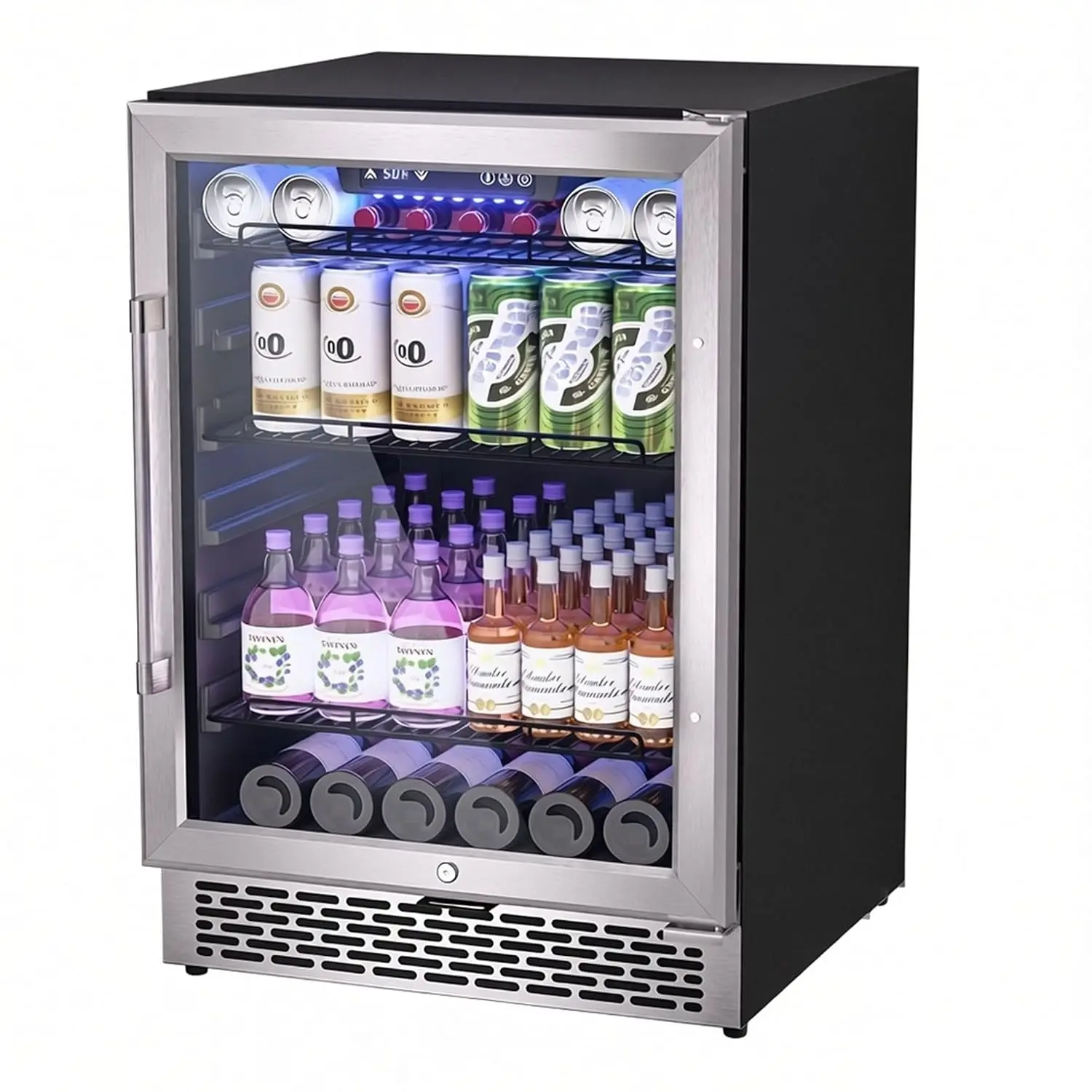 24 Inch Beverage Refrigerator Glass Door 200 Can Mini Fridge, Customized